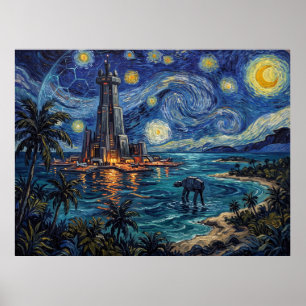 Póster Paisaje de ciencia ficción de Scarif Starry Night