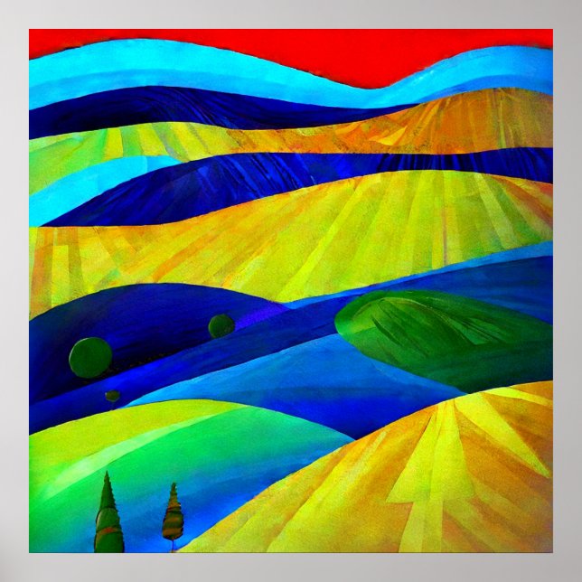 Póster Paisaje de colinas de fantasía arcoíris (Frente)