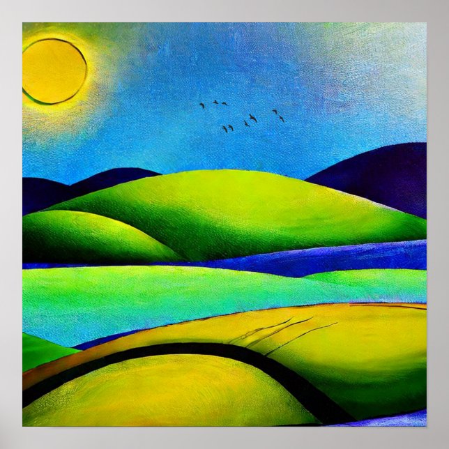 Póster Paisaje de colinas verdes (Frente)
