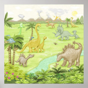 Póster Paisaje de dinosaurios