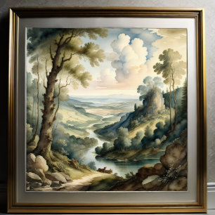 Póster Paisaje de estilo de pintura vintage