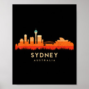 Póster Paisaje de estilo retro vintage Skyline Sydney A