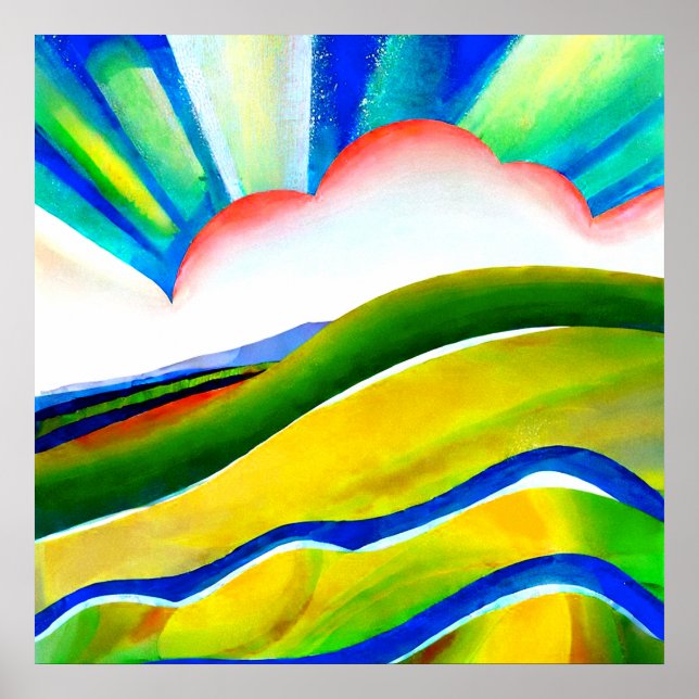 Póster Paisaje de explosión de sol arcoíris (Frente)