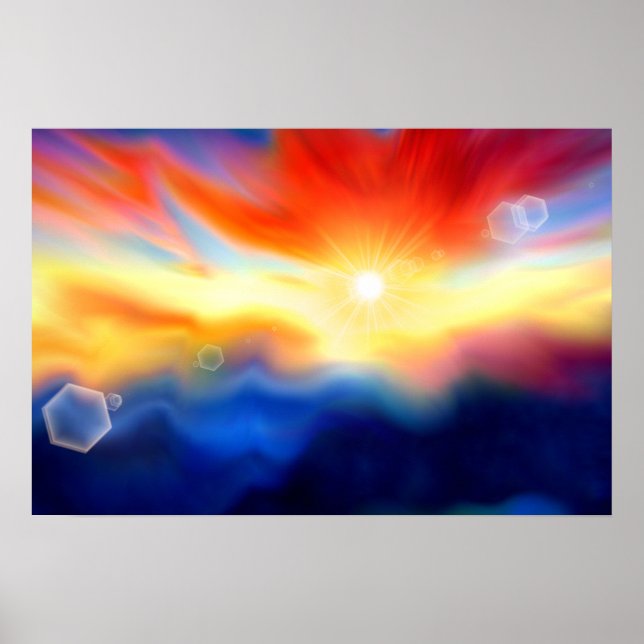 Póster Paisaje de fantasía colorido abstracto con amanece (Frente)