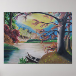 Póster Paisaje de fantasía con árboles coloridos y radian