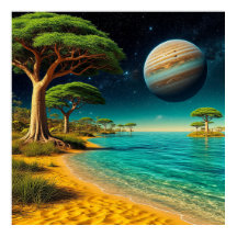 Paisaje de fantasía con playa vibrante