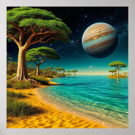 Póster Paisaje de fantasía con playa vibrante