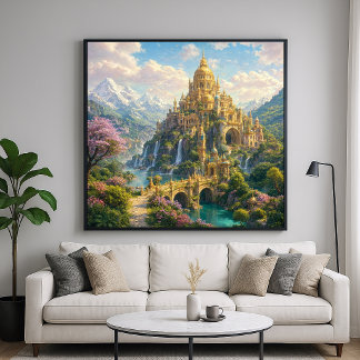 Póster Paisaje de fantasía del palacio dorado