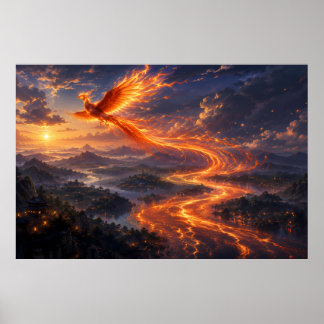 Póster Paisaje de fantasía del río de luz de Phoenix