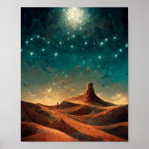 Póster Paisaje de Fantasía Nocturna del Desierto Ciencia 