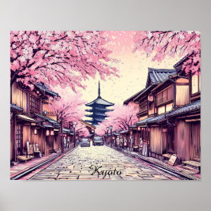 Póster Paisaje de Flor de Cerezo en Kyoto Japón