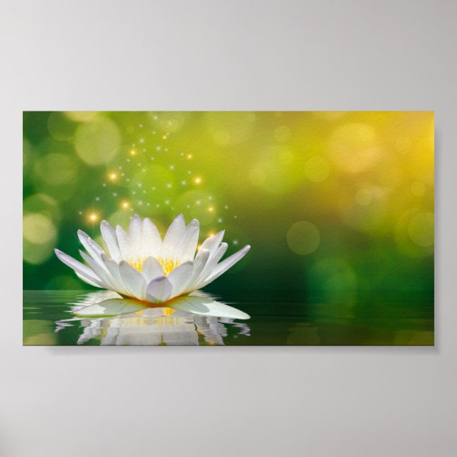 Póster Paisaje de flor de loto blanco, Zen (Frente)