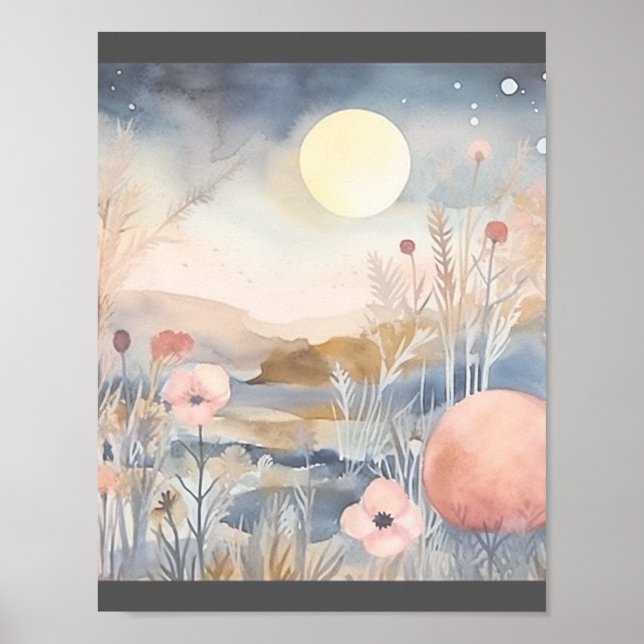 Póster Paisaje de flores con luna 2 de 2 letras de EE. (Frente)
