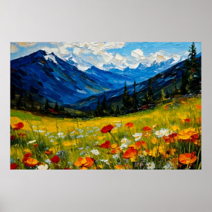 Póster Paisaje de Flores Silvestres de Montaña - Poster