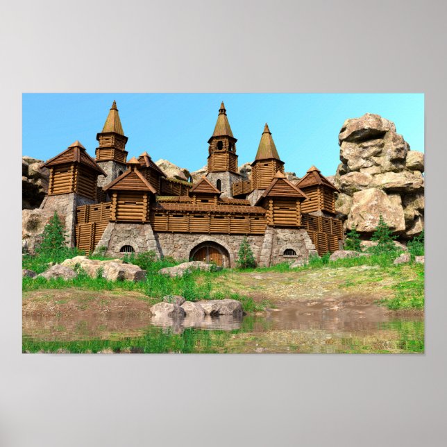 Póster Paisaje de fortaleza de madera medieval (Frente)