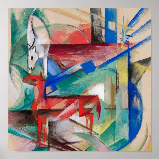 Póster Paisaje de Franz Marc con pintura de animales famo (Frente)