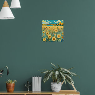 Póster Paisaje de girasoles al estilo Van Gogh