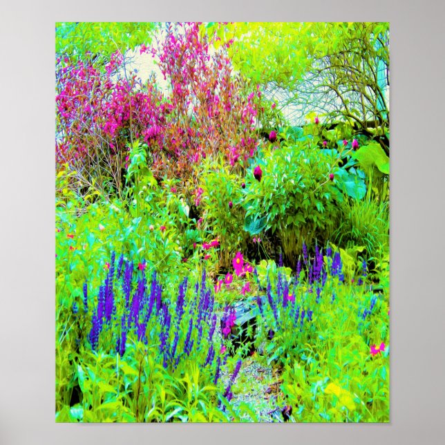 Póster Paisaje de Green Spring Garden con peonies (Frente)