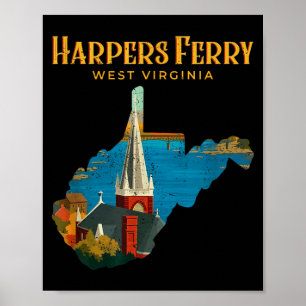Póster Paisaje de Harpers ferry Virginia Occidental mapa
