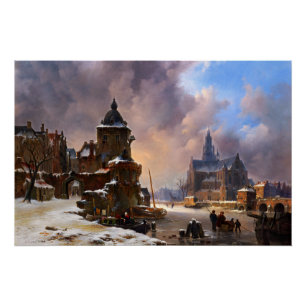 Póster Paisaje De Invierno Con Arte Clásico De Río Congel