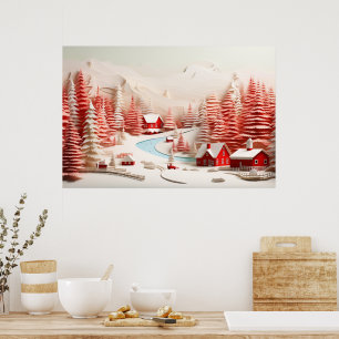Póster Paisaje de invierno escandinavo en 3D