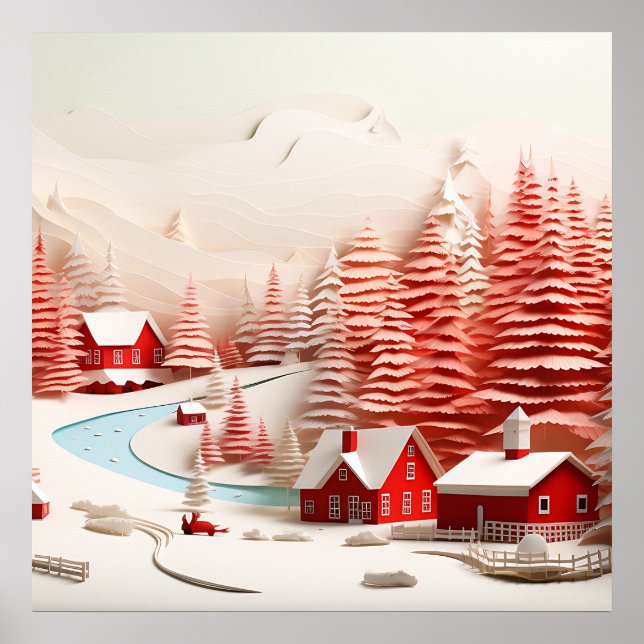 Póster Paisaje de invierno escandinavo en 3D (Frente)