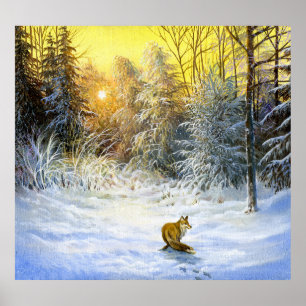 Póster Paisaje de invierno Fox Sunset.