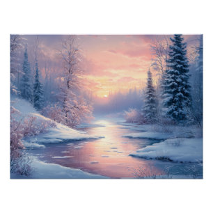 Póster Paisaje de invierno sereno con árboles cubiertos d