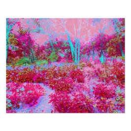 Póster Paisaje de jardín impresionista en rojo y rosa