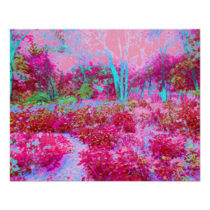 Póster Paisaje de jardín impresionista en rojo y rosa