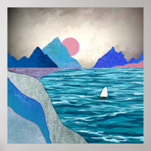 Póster Paisaje de la cala del barco de vela