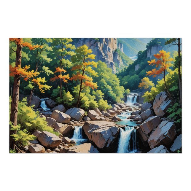 Póster Paisaje de la cascada de Serene Mountain (Anverso)