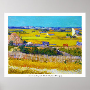 Póster Paisaje de la cosecha con el carro azul Vincent