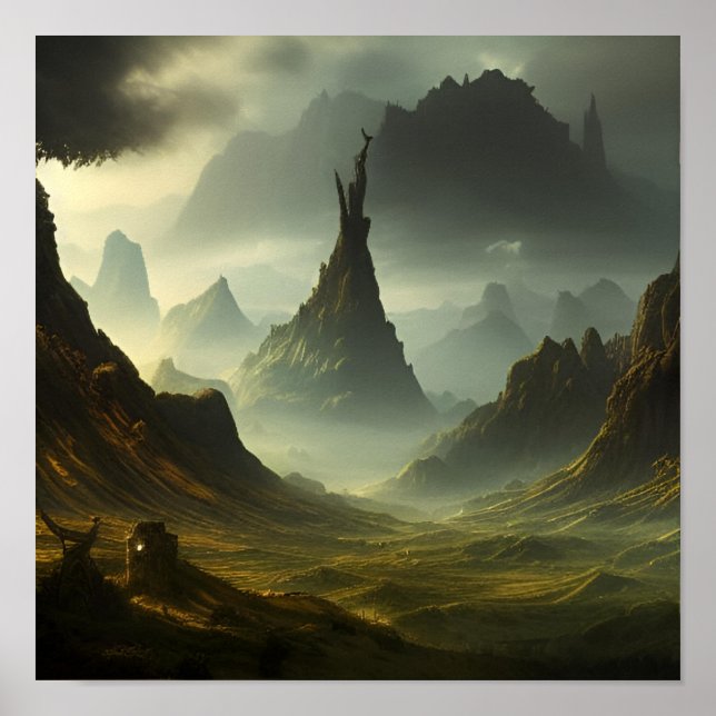 Póster Paisaje de la fantasía de AI #01 (Frente)