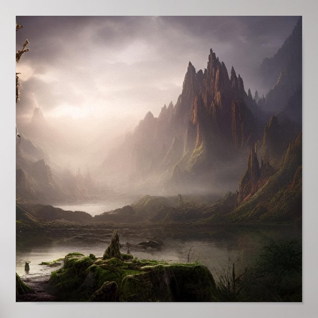 Póster Paisaje de la fantasía de AI #04 Poster (Frente)