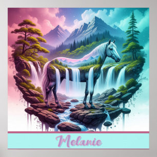 Póster Paisaje de la Fantasía de la Cascada Pastel