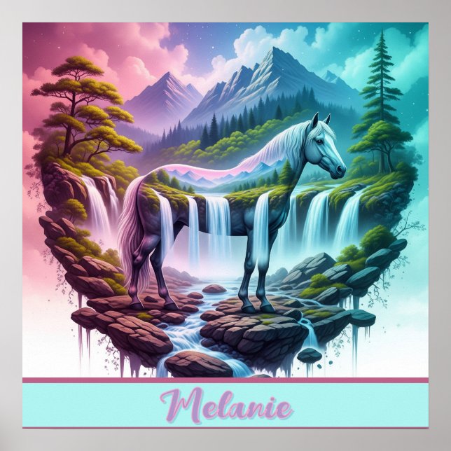 Póster Paisaje de la Fantasía de la Cascada Pastel (Frente)
