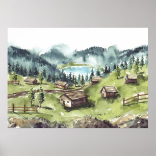 Póster Paisaje de la naturaleza acuarela