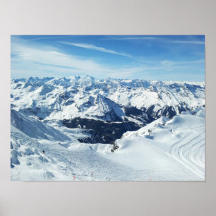 Póster paisaje de la nieve de las montañas del viaje de