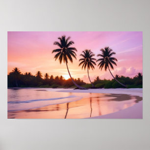 Póster Paisaje de la playa Atardecer tropical de sol Tran