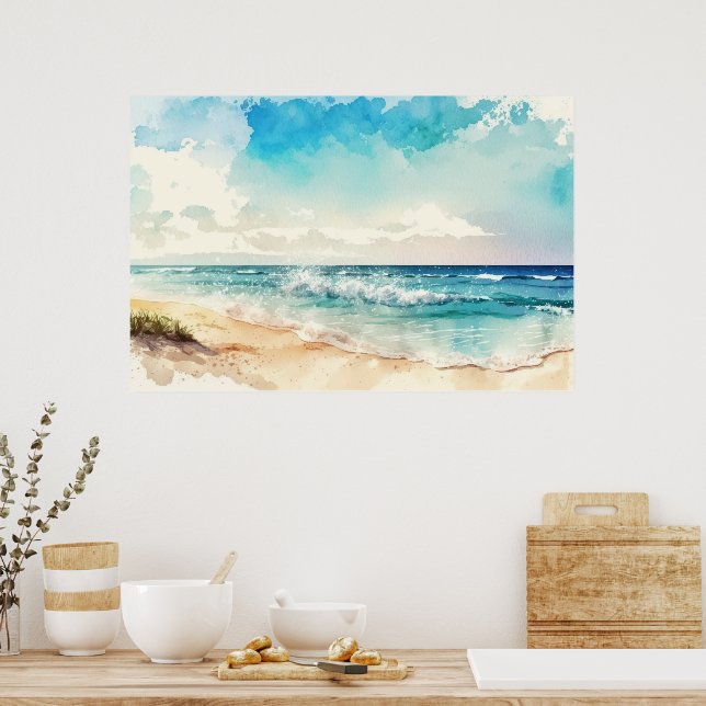 Póster Paisaje de la playa de acuarela (Cocina)