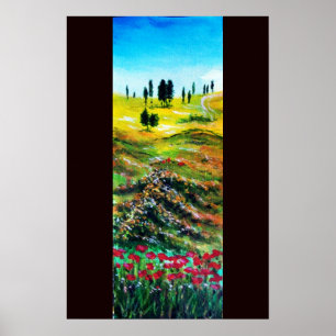 PÓSTER PAISAJE DE LA TOSEANA CON AMAPOLAS