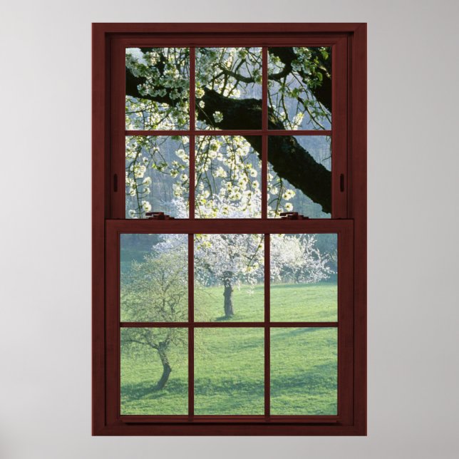 Póster Paisaje de la ventana de la imagen - Flores de cer (Frente)