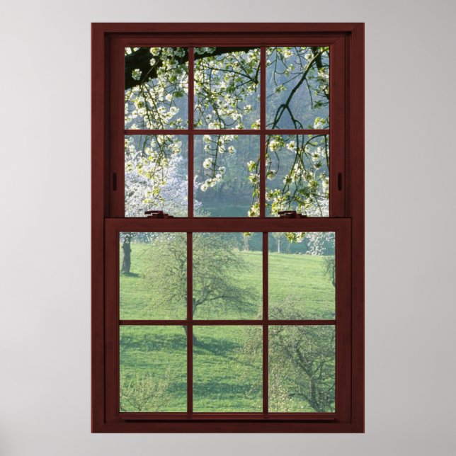 Póster Paisaje de la ventana de la imagen - Flores de cer (Frente)