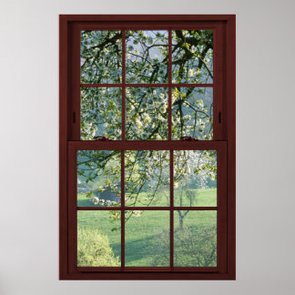 Póster Paisaje de la ventana de la imagen - Flores de cer