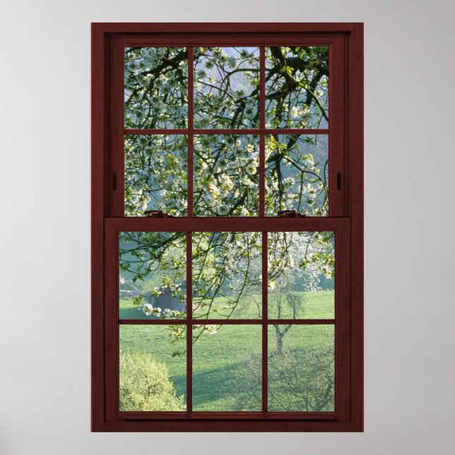 Póster Paisaje de la ventana de la imagen - Flores de cer (Frente)