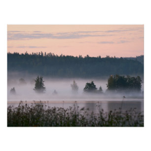 Póster Paisaje de lagos de niebla finlandesa
