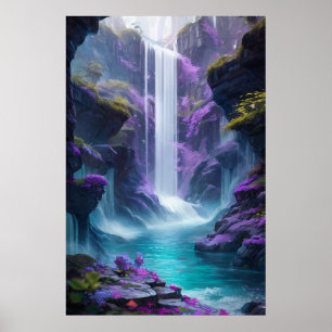 Póster Paisaje de las cataratas moradas en un sueño