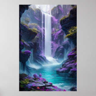 Póster Paisaje de las cataratas moradas en un sueño