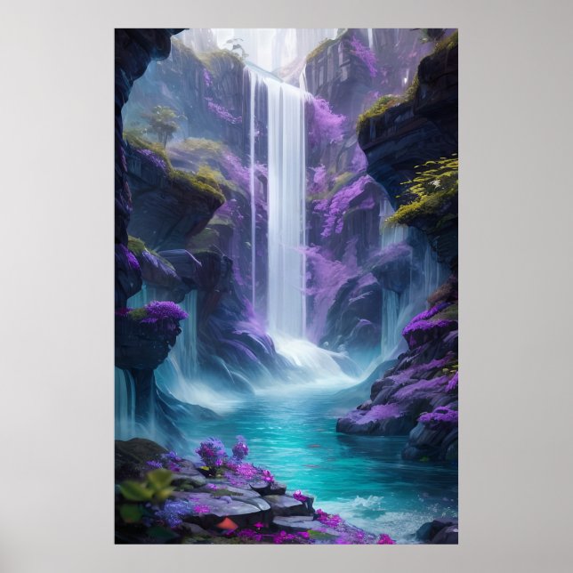 Póster Paisaje de las cataratas moradas en un sueño (Frente)
